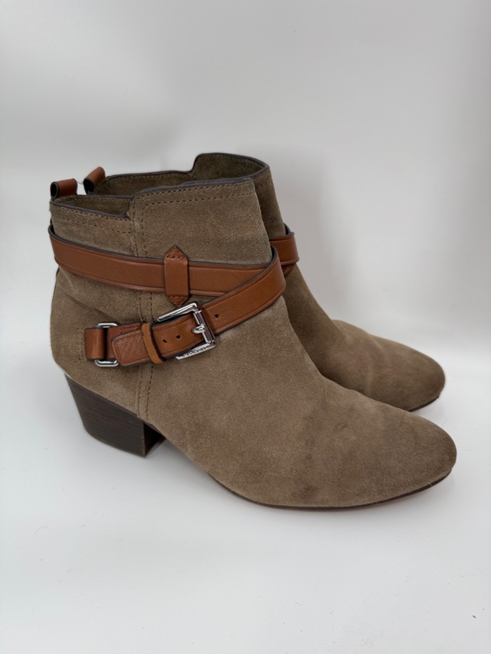 Coach Pauline Brown Suede Booties A8984 Size US 7B / EUR 37 Equestrian Look